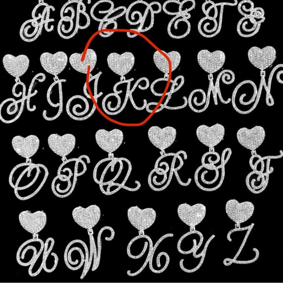 Silver Heart 'K' Initial slider Pendant with rhinestone detailing - Picture 1 of 6